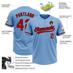 Custom Light Blue Red-Black Two-Button Unisex Softball Jersey