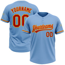 Load image into Gallery viewer, Custom Light Blue Red-Gold Two-Button Unisex Softball Jersey
