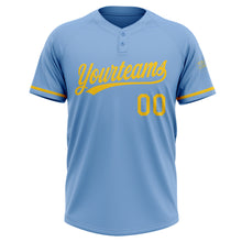 Load image into Gallery viewer, Custom Light Blue Yellow Two-Button Unisex Softball Jersey
