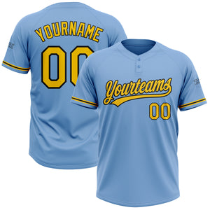 Custom Light Blue Yellow-Black Two-Button Unisex Softball Jersey