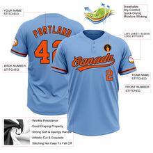 Load image into Gallery viewer, Custom Light Blue Orange-Black Two-Button Unisex Softball Jersey
