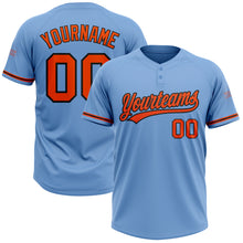 Load image into Gallery viewer, Custom Light Blue Orange-Black Two-Button Unisex Softball Jersey
