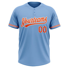 Load image into Gallery viewer, Custom Light Blue Orange-White Two-Button Unisex Softball Jersey
