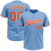 Load image into Gallery viewer, Custom Light Blue Orange-White Two-Button Unisex Softball Jersey
