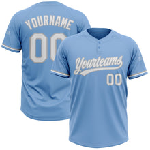 Загрузить изображение в средство просмотра галереи, Custom Light Blue White-Gray Two-Button Unisex Softball Jersey
