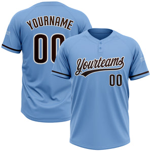 Custom Light Blue Brown-White Two-Button Unisex Softball Jersey