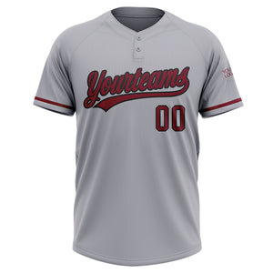 Custom Gray Crimson-Black Two-Button Unisex Softball Jersey