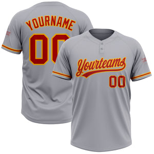 Custom Gray Red-Gold Two-Button Unisex Softball Jersey