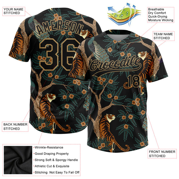 Cheap Custom Black Old Gold Tiger And Peacock Sublimation Soccer Uniform  Jersey Free Shipping – CustomJerseysPro