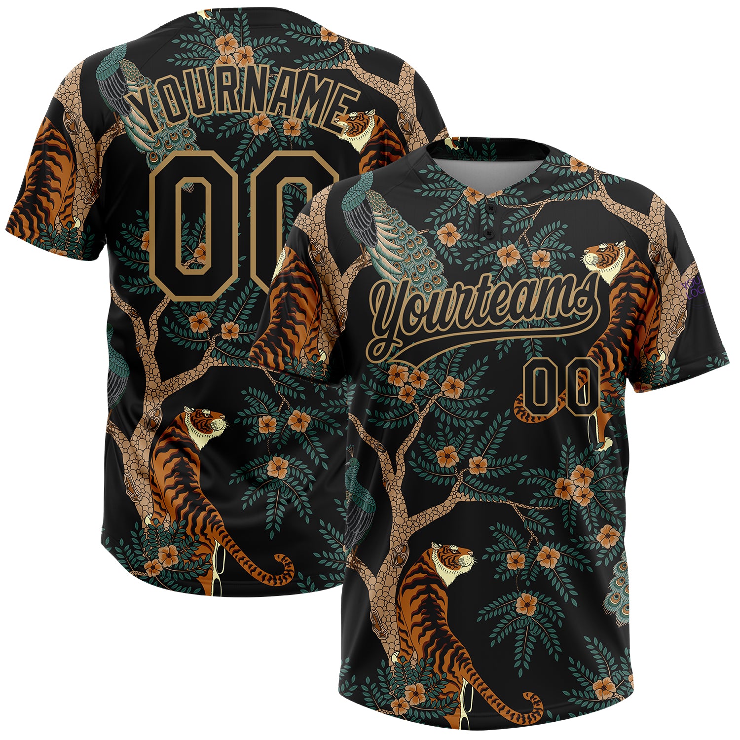 Cheap Custom Black Black-Old Gold 3D Pattern Design Tiger And Peacock  Authentic Baseball Jersey Free Shipping – CustomJerseysPro