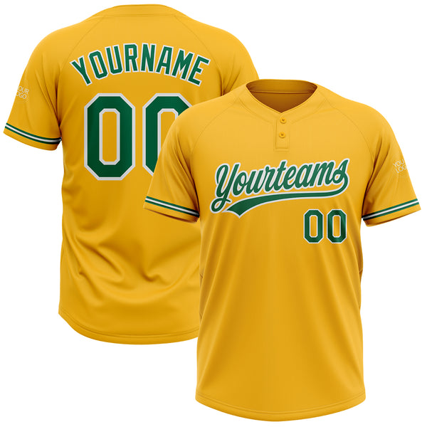 Custom Gold Kelly Green-White Two-Button Softball Jersey Discount