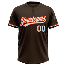 Laden Sie das Bild in den Galerie-Viewer, Custom Brown White-Orange Two-Button Unisex Softball Jersey
