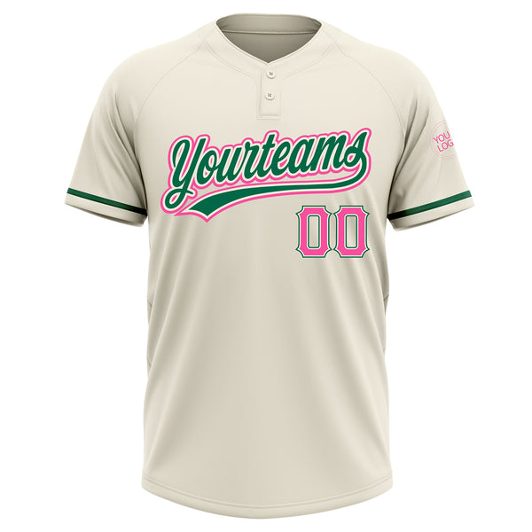 Cheap Custom Cream Pink-Kelly Green Two-Button Unisex Softball Jersey Free  Shipping – CustomJerseysPro