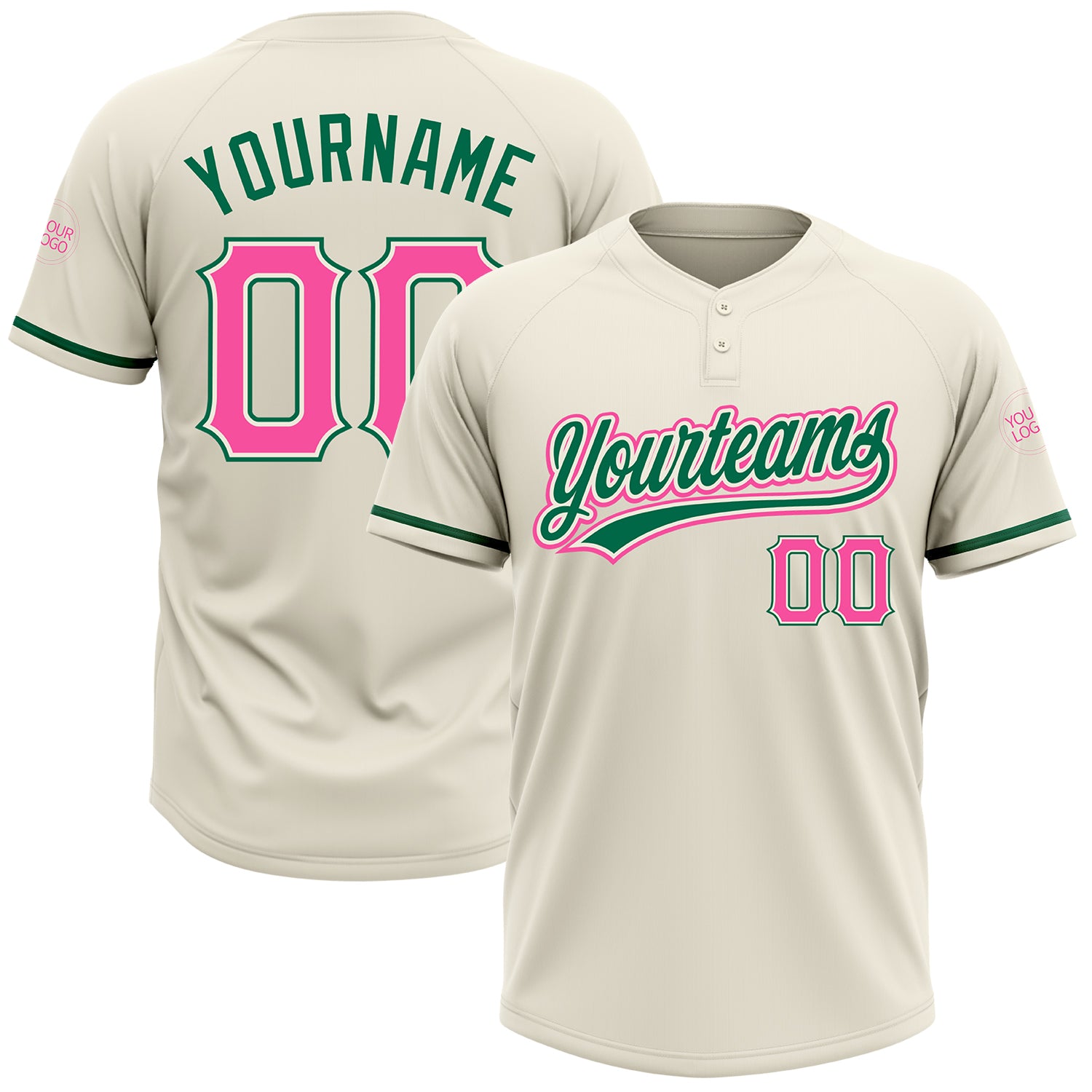 Cheap Custom Cream Pink-Kelly Green Two-Button Unisex Softball Jersey Free  Shipping – CustomJerseysPro