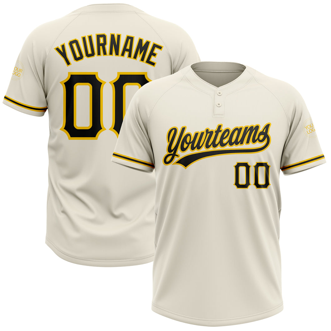 Custom Cream Black-Yellow Two-Button Unisex Softball Jersey