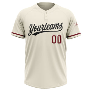 Custom Cream Black-Crimson Two-Button Unisex Softball Jersey