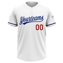 Laden Sie das Bild in den Galerie-Viewer, Custom White Royal-Red Two-Button Unisex Softball Jersey
