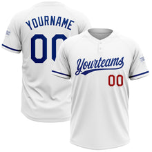 Laden Sie das Bild in den Galerie-Viewer, Custom White Royal-Red Two-Button Unisex Softball Jersey
