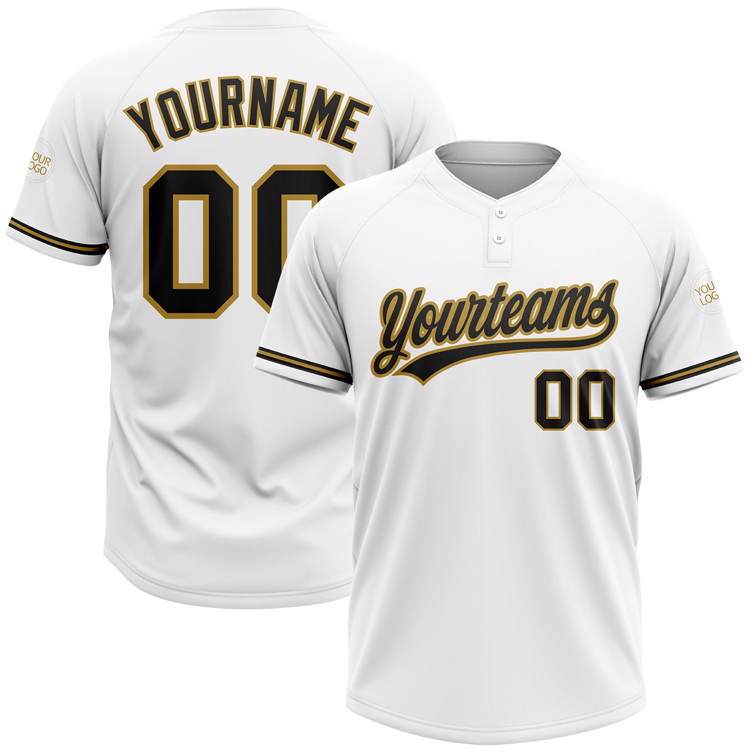 Custom White Black-Old Gold Two-Button Unisex Softball Jersey Discount