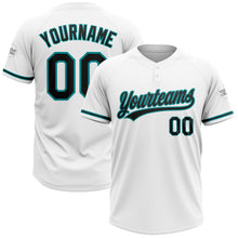 Load image into Gallery viewer, Custom White Black-Teal Two-Button Unisex Softball Jersey
