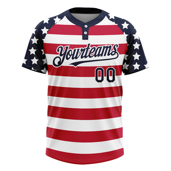 Cheap Custom White Navy-Red 3D American Flag Fashion Two-Button Unisex Softball  Jersey Free Shipping – CustomJerseysPro