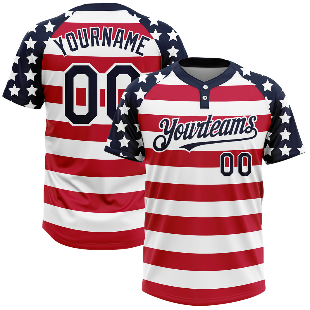 Cheap Custom White Navy-Red 3D American Flag Fashion Two-Button Unisex Softball  Jersey Free Shipping – CustomJerseysPro