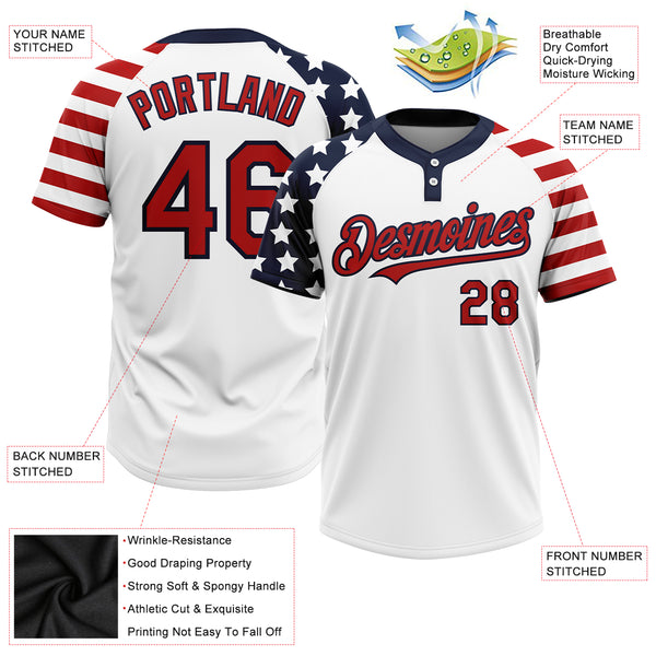 Cheap Custom White Navy-Red 3D American Flag Fashion Two-Button Unisex  Softball Jersey Free Shipping – CustomJerseysPro