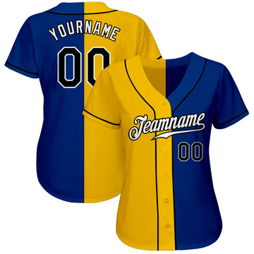 Custom Royal Black-Yellow Authentic Split Fashion Baseball Jersey