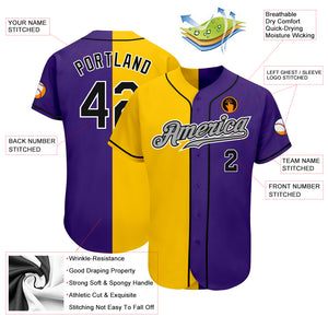 Custom Purple Black-Yellow Authentic Split Fashion Baseball Jersey