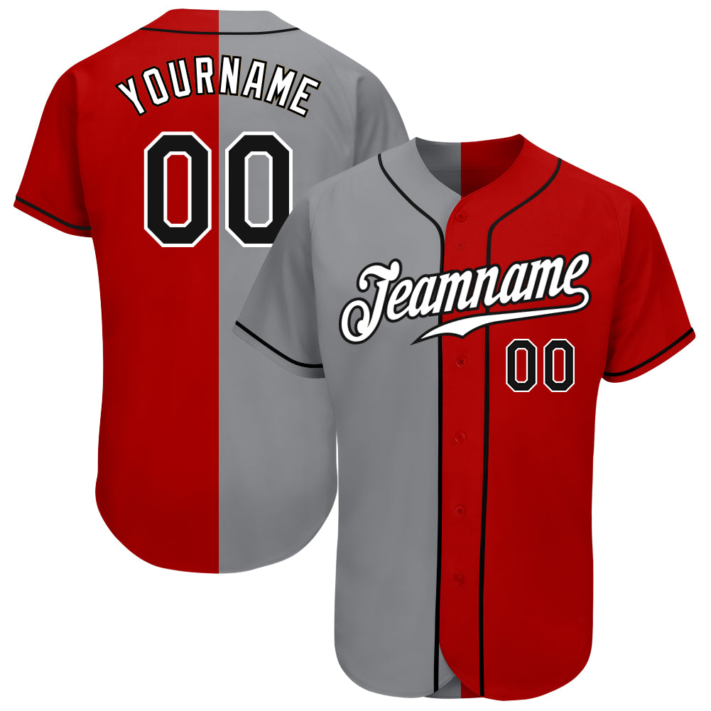 Custom White-Black Red Authentic Split Fashion Baseball Jersey Men's Size:XL