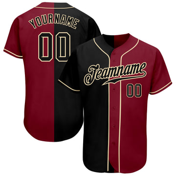 Custom Crimson Black-Cream Authentic Split Fashion Baseball Jersey