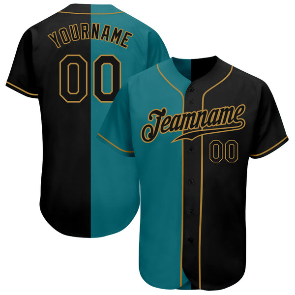 Cheap Custom Aqua Black Old Gold Authentic Split Fashion Baseball