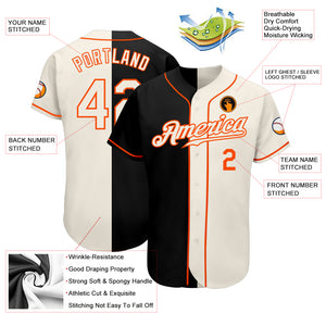 Custom Black Cream-Orange Authentic Split Fashion Baseball Jersey