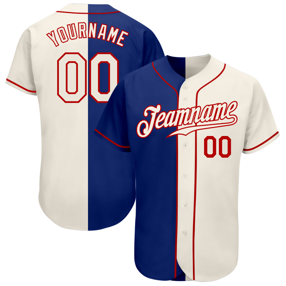 Custom Name Cream Red Blue Split Fashion Baseball Jerseys Shirt