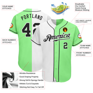 Custom Pea Green Black-White Authentic Split Fashion Baseball Jersey