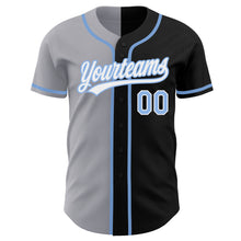 Загрузить изображение в средство просмотра галереи, Custom Black Light Blue-Gray Authentic Split Fashion Baseball Jersey
