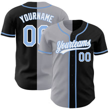 Загрузить изображение в средство просмотра галереи, Custom Black Light Blue-Gray Authentic Split Fashion Baseball Jersey
