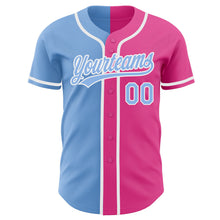 Laden Sie das Bild in den Galerie-Viewer, Custom Pink Light Blue-White Authentic Split Fashion Baseball Jersey
