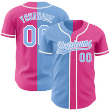 Charger l&#39;image dans la galerie, Custom Pink Light Blue-White Authentic Split Fashion Baseball Jersey
