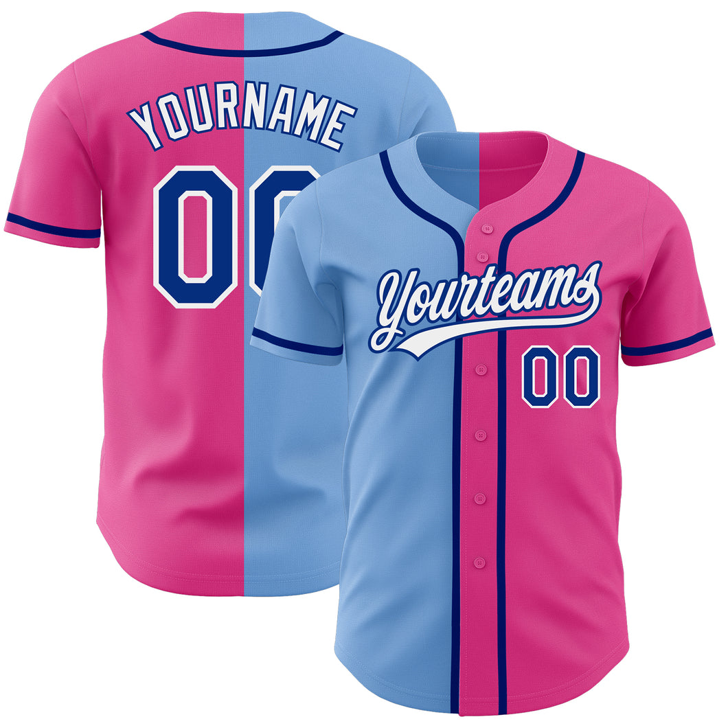 Custom Pink Royal-Light Blue Authentic Split Fashion Baseball Jersey  Discount
