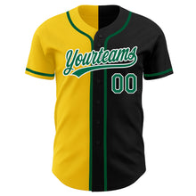 Laden Sie das Bild in den Galerie-Viewer, Custom Black Kelly Green-Yellow Authentic Split Fashion Baseball Jersey
