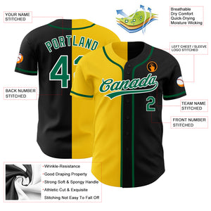 Custom Black Kelly Green-Yellow Authentic Split Fashion Baseball Jersey