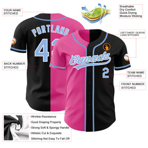 Custom Black Light Blue-Pink Authentic Split Fashion Baseball Jersey