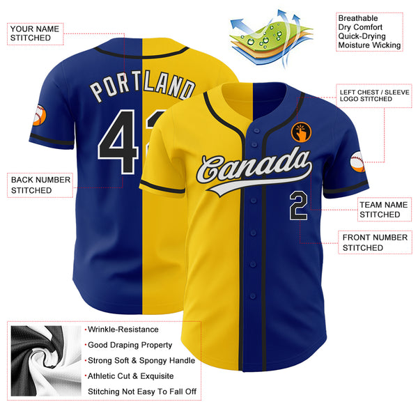 Cheap Custom Royal Black-Gold Authentic Split Fashion Baseball Jersey Free  Shipping – CustomJerseysPro