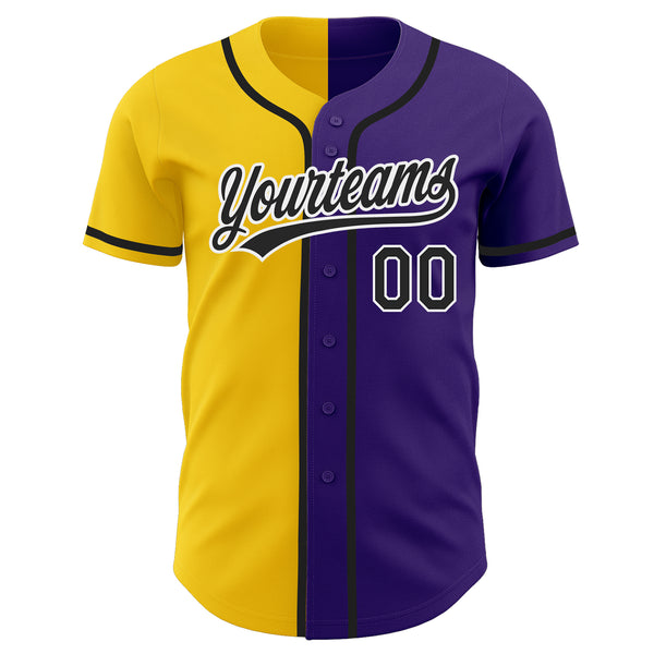 Custom Purple Black-Gold Authentic Split Fashion Baseball Jersey