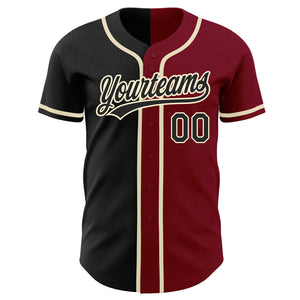 Custom Crimson Black-Cream Authentic Split Fashion Baseball Jersey