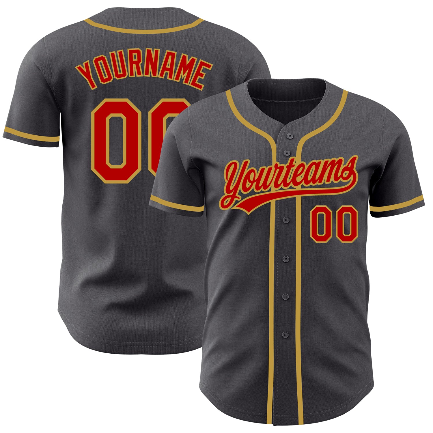 Custom Steel Gray Red-Old Gold Authentic Baseball Jersey Fast