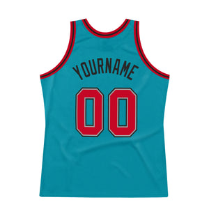 Custom Teal Red-Black Authentic Throwback Basketball Jersey