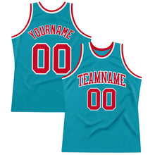 Laden Sie das Bild in den Galerie-Viewer, Custom Teal Red-White Authentic Throwback Basketball Jersey
