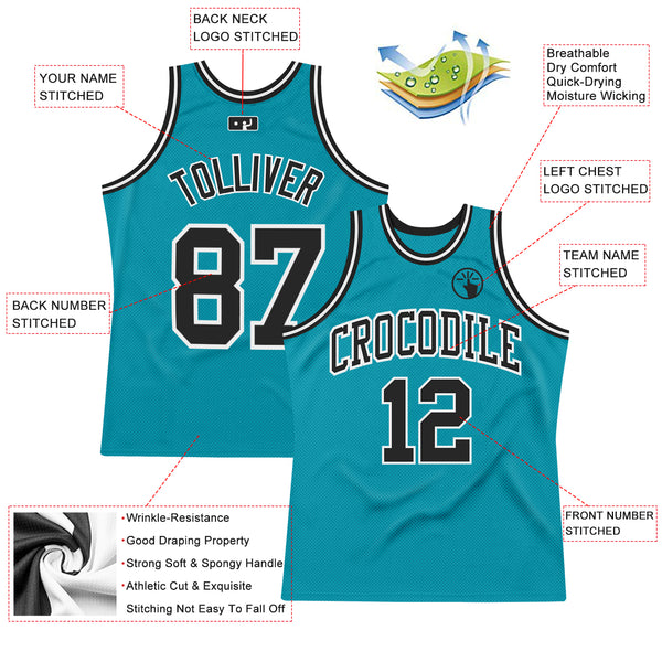 Cheap Custom Teal Black-White Authentic Throwback